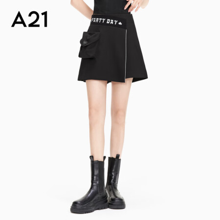 A21夏新款时尚女装不规则微弹休闲短裤口袋潮显瘦显高短裤 黑...