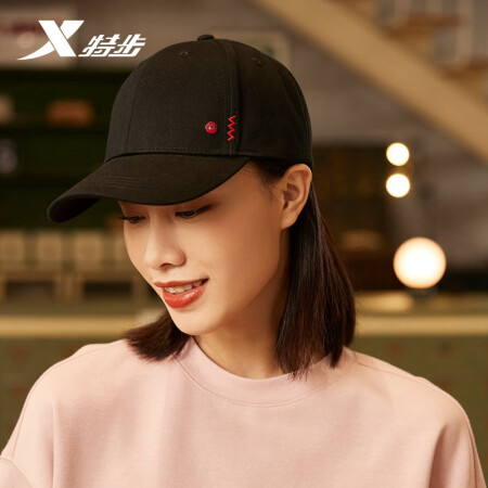 特步帽子男女运动帽时尚中性棒球帽男女同款鸭舌帽 黑-8804...