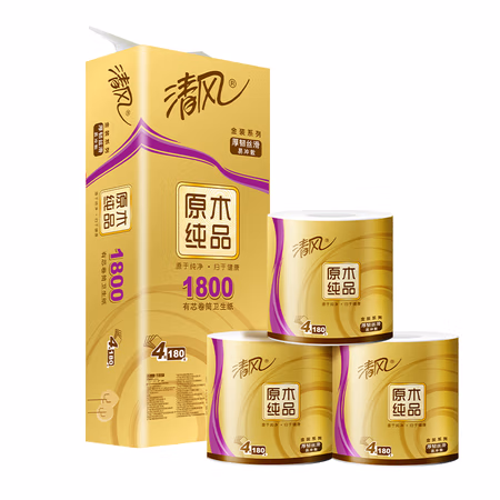 清风 卷纸 原木金装 4层*180克*10卷