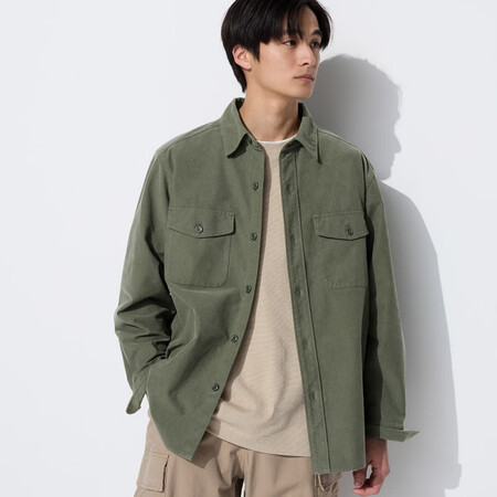优衣库（UNIQLO）男女装情侣宽松工装衬衫长袖衬衣外套47...