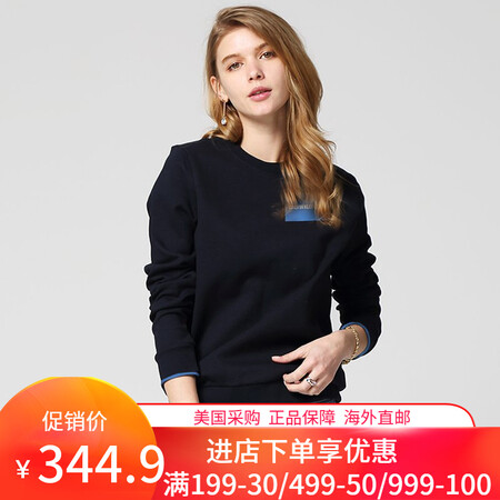 凯文克莱calvin klein女装秋冬新款纯色休闲圆领套头加绒保暖ck长袖