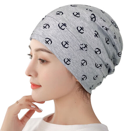 纯棉单层夏天套头帽睡帽睡觉头套帽子女男薄化疗后女士光头帽 印.