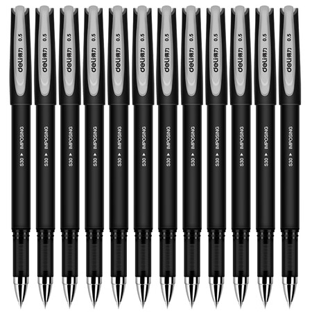 得力拔帽中性笔s30 0.5mm黑色笔芯 12支装 办公签字笔