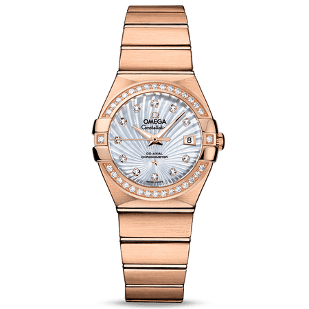 二手99新未使用欧米茄星座系列18k玫瑰金镶钻自动机械女表