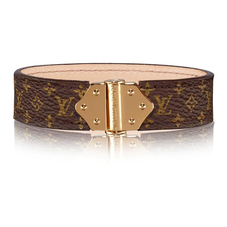 路易威登lv女士手镯nano monogram 老花皮革手镯 棕色代购m6689 f 17