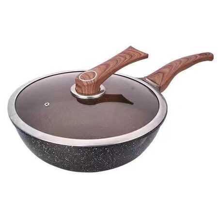 hywlkj华玲大鹰麦饭石无油烟不粘锅平底炒锅家用炒菜锅电磁.