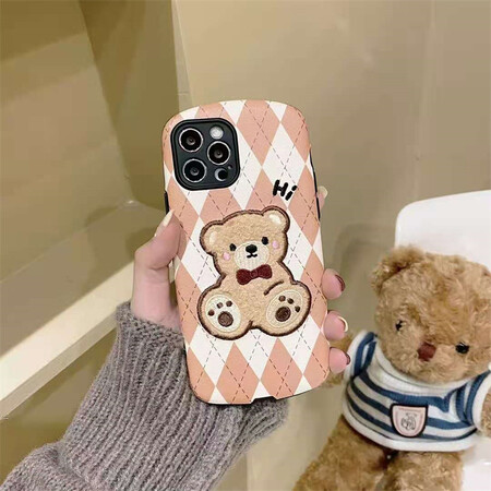 菱格纹11promax爱心刺绣小熊1212pro椭圆iphone菱格刺绣小熊苹果11