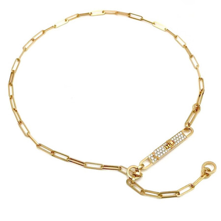 二手99新爱马仕hermes女士kellychaine玫瑰金镶钻项链链长度约40cm