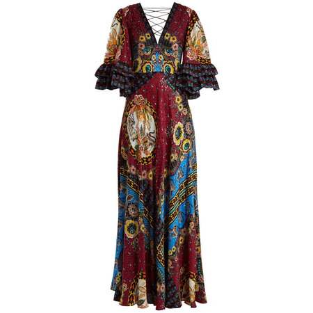 etro奢侈品女装 丛林印花v领真丝缎礼服 粉红色 46 it