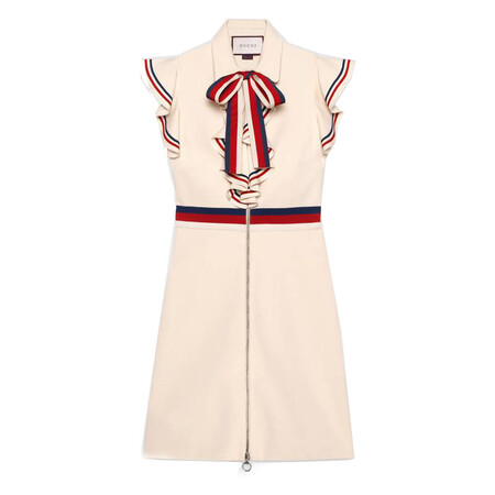 gucci古奇女士连衣裙sylvie 系列织带装饰弹力针织正面全长拉链门襟