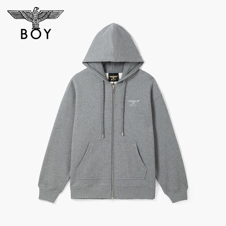 BOY LONDON新品24冬男女同款宽松百搭灰色连帽开衫卫...