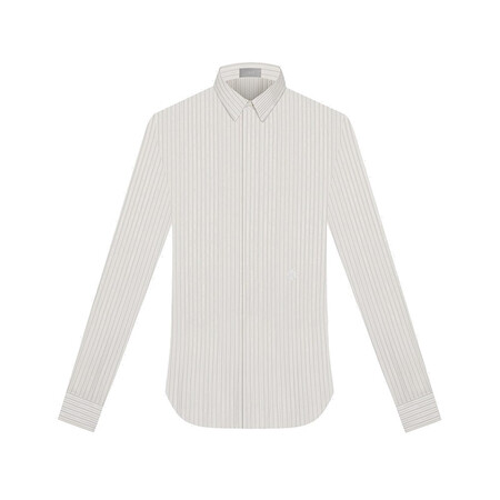 dior迪奥男装衬衫翻领珍珠母贝纽扣金银纱条纹科技真丝府绸材质 40