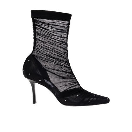 周仰杰（Jimmy Choo）女款高跟鞋透视黑网面优雅闪亮装...