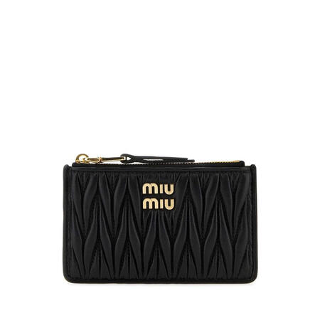 MIU MIU女式黑皮纹钱包金属logo拉链后置卡槽五金配件...