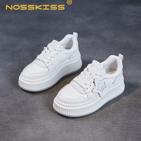 NOSSKISS奢侈高档品牌真皮小白鞋女2025新款小个子厚...