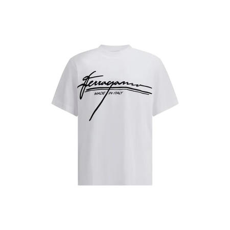 Salvatore Ferragamo男士圆领撞色印花短袖T...