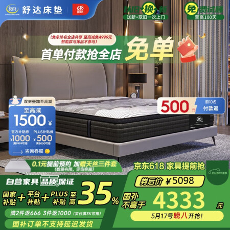 舒达（serta）独立袋弹簧床垫 阻螨针织面料 双层乳胶床垫...