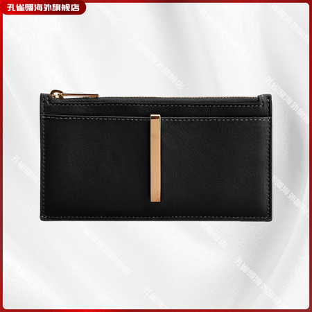 TOD'S 托德斯女士钱包黑色小牛皮金属条配件拉链...