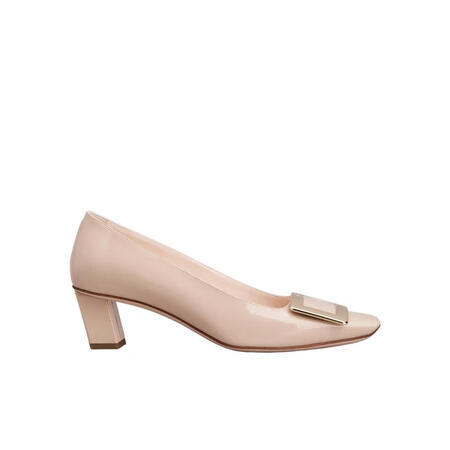 罗杰·维维亚（ROGER VIVIER）粉红方头金属扣高跟鞋...