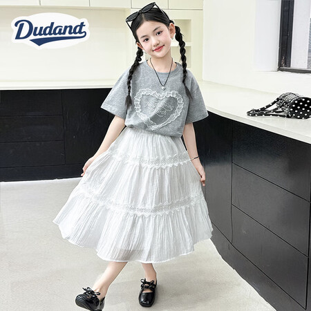 Dudant国际品牌女童夏套装2025新款大童女孩夏季洋气白...