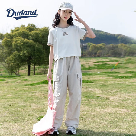Dudant女童夏装短袖套装2025新款女大童夏季洋气薄T恤...