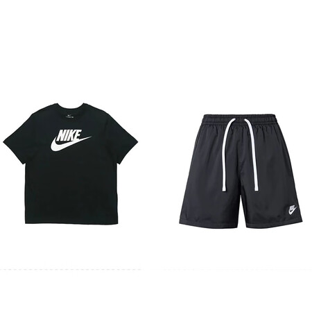 耐克（NIKE）印花圆领短袖T恤系带舒适短裤休闲运动套装男女...