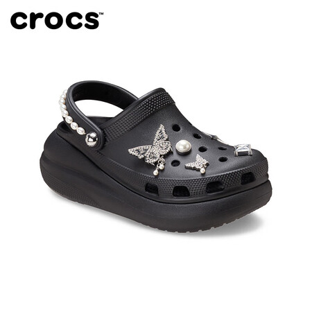 卡骆驰（crocs）蝴蝶珍珠泡芙洞洞鞋沙滩鞋包头女鞋厚底拖鞋...