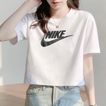 耐克（NIKE）短款露脐T恤户外运动短袖纯棉透气休闲半袖女B...