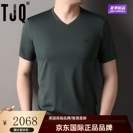 TJQ奢侈品牌男装2025新款桑蚕丝夏季无痕短袖t恤男士宽松...
