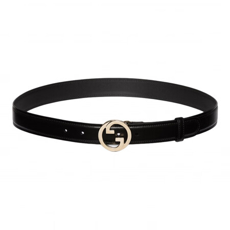 古驰（GUCCI）纯色设计 皮革 皮带 女款 黑色 宽3CM...