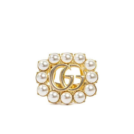 古驰（GUCCI）女戒指双G饰品珍珠奢侈品宴会日常 黄色 M