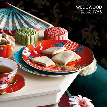 WEDGWOOD嫣红牡丹21cm餐盘四件组骨瓷盘子餐盘欧式礼...