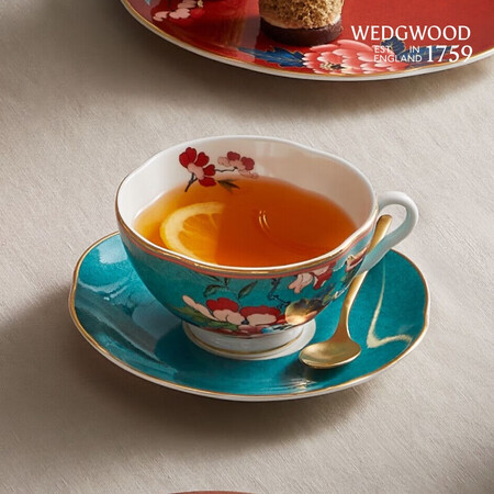 WEDGWOOD威基伍德嫣红牡丹骨瓷茶杯碟下午茶杯碟咖啡杯套...