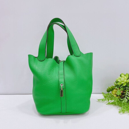 【二手95新】hermes/爱马仕 picotin 22系列竹子绿银扣菜篮子水桶包