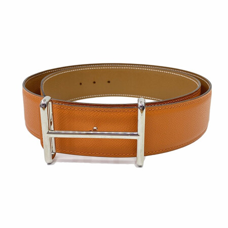 二手95新hermes爱马仕h扣双面腰带90码宽38mmhdancre橙棕色双面皮带橙