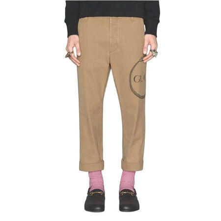 gucci 古驰 男士logo图案休闲裤 489281 xd676 9821 卡其色 36