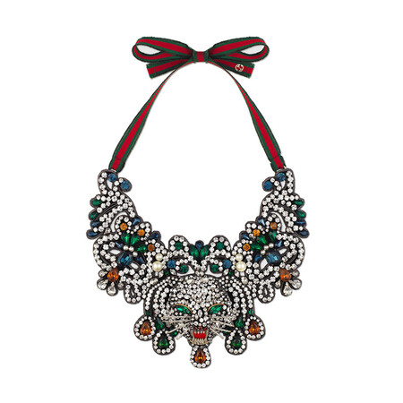 古奇(gucci)女士项链 水晶猫头 条纹织带 71030gq0566