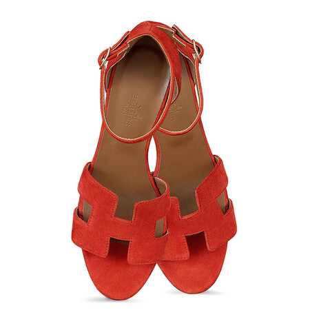 爱马仕hermes 女士时尚小牛皮坡跟高跟凉鞋h161211z 9t370 红玉色 39.