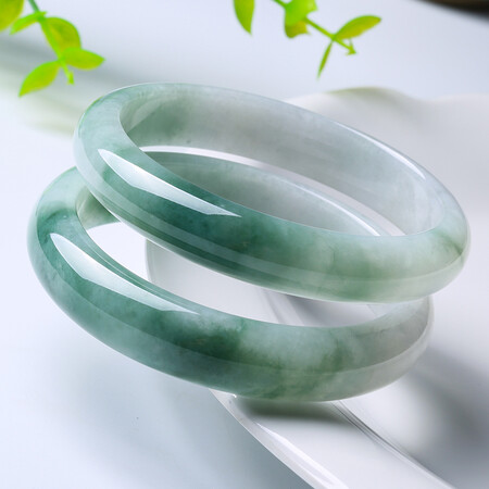 净心石 翡翠飘花玉手镯女款宽边玉镯子 内径约57mm-58mm