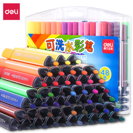得力（deli）70660 可水洗48色水彩笔/粗三角杆儿童绘画笔 48支/盒