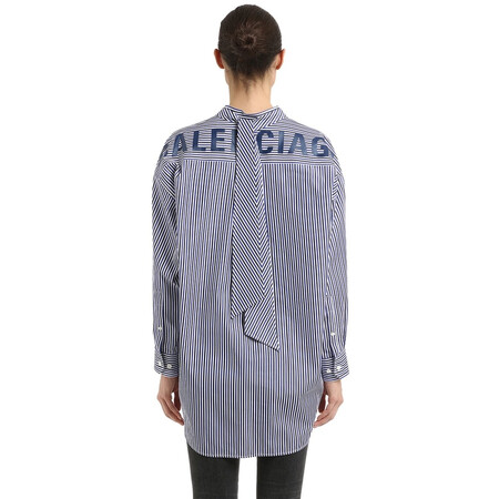 巴黎世家(balenciaga)奢侈品女装 logo印图条纹府绸衬衫 2140663949
