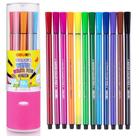 得力(deli) 7065 绚丽多彩可洗水彩笔/绘画笔 12色/筒 包装颜色随机