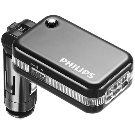 
                                        飞利浦 DLP2017 双USB 车载充电器负离子发生器二合一（车充+负离子氧吧）5V/2.1A 黑色 有空气净化功能                