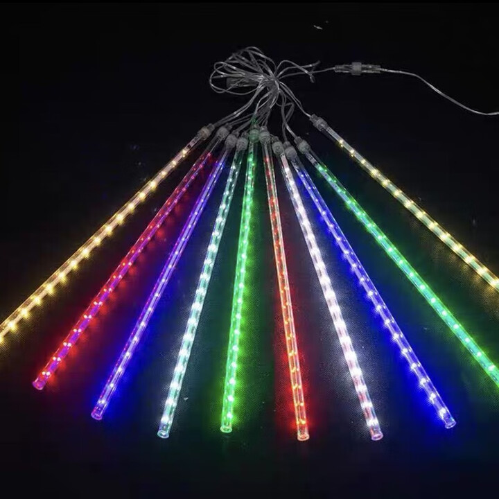 流星雨彩灯防水七彩流星雨led灯闪灯装饰灯节日灯户外树木挂灯管 热销条彩款 太阳能30厘米8支一套