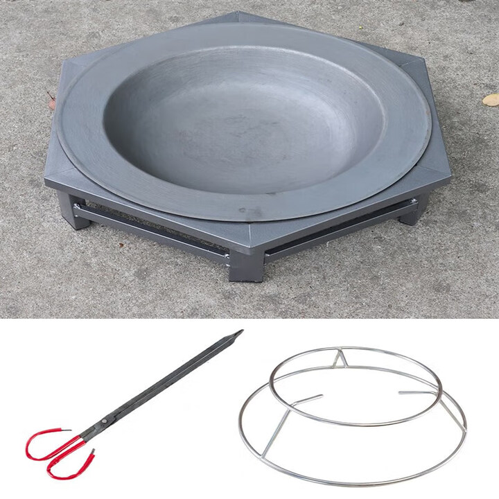 山力士木炭取暖炉户外农村老式铁盆桌碳火盆取暖烤火盆户外围炉煮茶 六边烤火盆【铸铁盆】+火钳+双