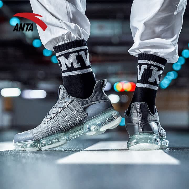 nasa网面透气休闲跑步鞋 深灰/安踏白/蓝灰