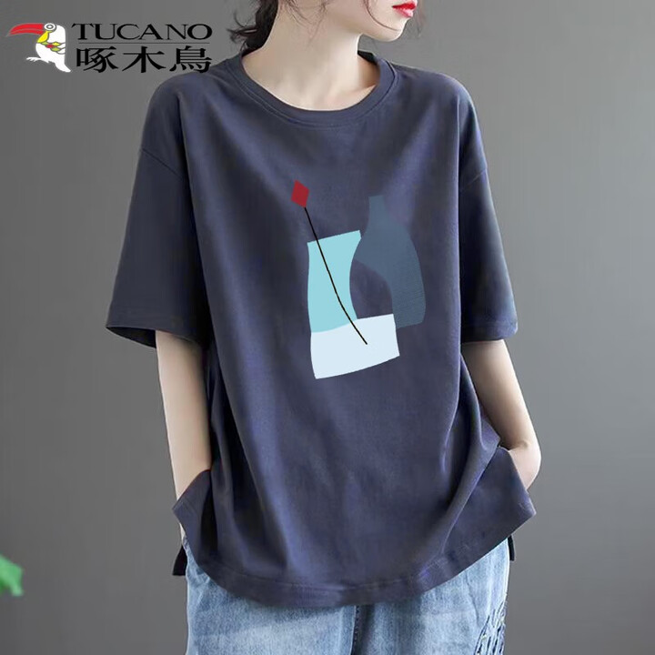 啄木鸟短袖女T恤女宽松2025春夏大i码显瘦中年妈i妈女装百搭t恤女上衣 灰色164【箭头瓶】 4XL【图片 价格 品牌 报价】-京东