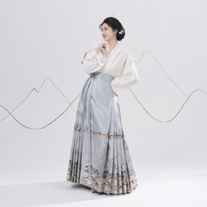 织造司一鹿莲生织造司原创明制汉服女款马面裙上衣内搭打底白T短...
