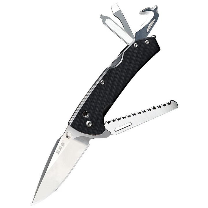 三刃木户外多功能工具刀 露营折叠刀野外求生锋利高硬度便携生存刀7106 7106SUE-GH-T7黑