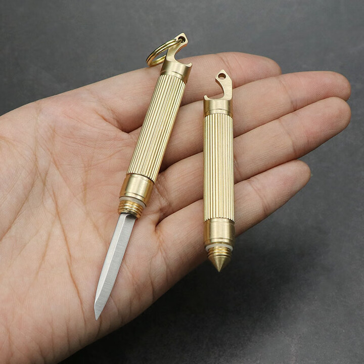 挺进者黄铜户外小刀户外救援防卫小刀随身开箱开瓶器破窗器防身小刀